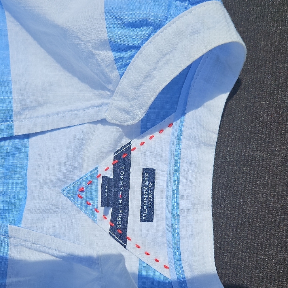 Tommy Hilfiger Light Blue and White Casual Shirt
